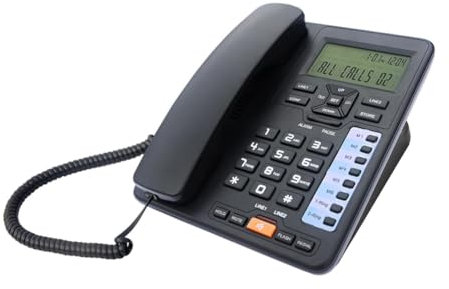 Blmirror TC6400 Telefono Fisso da Tavolo A 2 Linee con Filo con Display LCD Retroilluminato Memorizzazione del Numero ID Chiamante per Hotel, Uffici Domestici