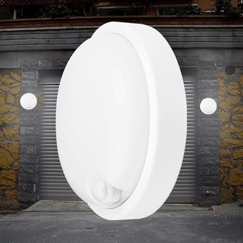 Braytron LED 15W Feuchtraumleuchte mit Bewegungsmelder Sensor, IP54, Rund, 1460lm, Kaltweiß (6500K) - Wand- und Deckenleuchte für Keller, Garage, Außenbereich, Treppe, Flur, Garten, WC