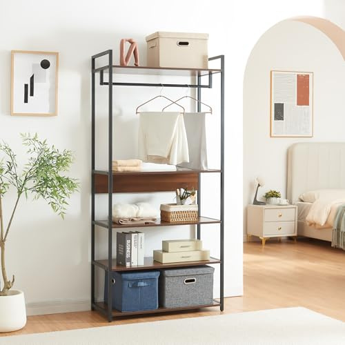 [en.casa] Organizzatore Guardaroba Stand Porta Abiti con Barra Appendiabiti e Ripiani Mobile Porta Vestiti per Cabina Armadio 180x80x40 cm Nero/Effetto Noce