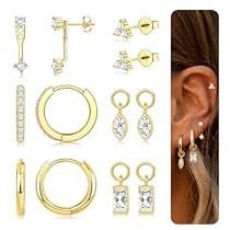 FIOROYAL Ohrringe Silber 925 Damen Ohrstecker Silber 925 Creolen für Mehrere Ohrlöcher Hypoallergene 14K Vergoldet Goldene Ohrringe für Helix Tragus Piercing Ohr GFCZ
