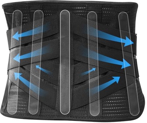 tempsnug Rückenbandage mit 7 Metallstäben zur Linderung von Schmerzen im unteren Rückenbereich, atmungsaktiver Lendenstützgürtel mit zwei Kompressionsriemen für Bandscheibenvorfälle, Ischias (L)