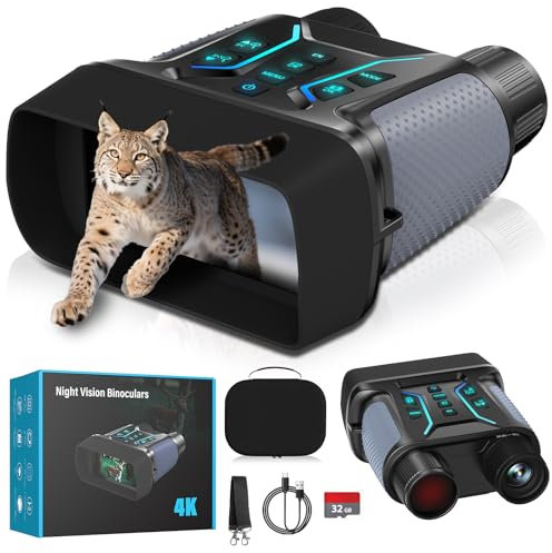 Nachtsichtgerät, 4K 36MP Nachtsichtgeräte, 8X Digitaler Zoom Infrarot Nachtsicht Fernglas, 4500mAh Wiederaufladbares Nachtsicht, 7-Stufiges Infrarot Nachtsichtfernglas für Camping mit 32GB TF Karte