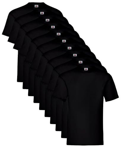 Pack de 10 Camisetas básicas Fruit of The Loom Valueweight 100% Algodón, 10 Colores, Ideal para Personalizar Cualquier Uniforme o Eventos. (FR/ES, Letras, L, Regular, Regular, Negro)