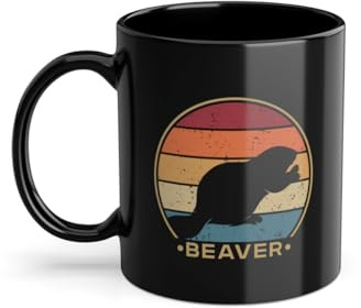 Retro Nordamerikanisch Biber-Experte Kaffeetasse | Eurasisch Castor Canadensis Biber Tasse Schwarz (09111C)