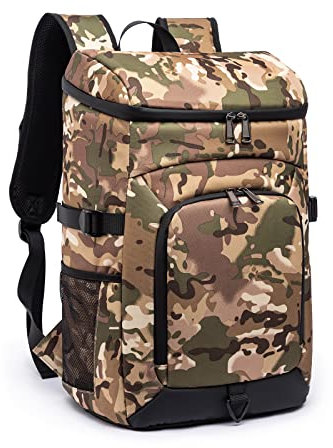 Laripwit Kühlrucksack 32L Groß Taktisch Kühltasche Isolierter Picknickrucksack Leichter Thermo Rucksack mit Kühlfach für Reisen Camping Mittagessen Strand, Camo