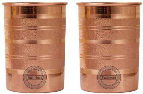 Fashnkart Bicchieri in rame puro Acqua potabile Salute ayurvedica Bicchieri in rame puro Tazze da 10,14 once 300 ml (Silver Touch) Set 2
