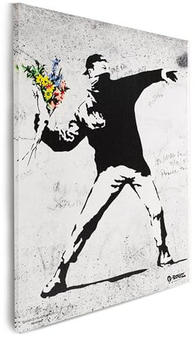 Mevsim Store Banksy Graffiti Offiziell lizenziertes Wandbild - Leinwand bilder Flower Thrower - Tolle abstrakte Banksy Wandbilder für Wohnzimmer, Schlafzimmer, Flur und Büro. (Groß 48x68 cm)
