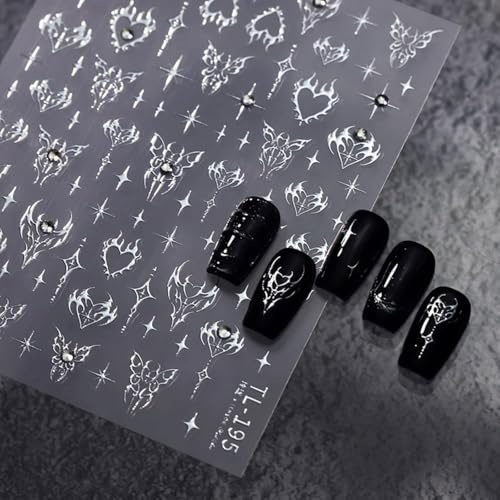 Star Nail Art Stickers Decals, Silvery Star Nail Stickers for Nail Art, 5D Embossed Nail Decals Silvery Manicure Supply for Women Nails Decoration