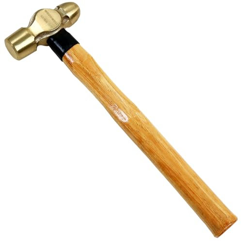WEDOWELL Marteau à panne sphérique en laiton 1,8 kg, marteau à panne sphérique avec manche en bois, longueur 300 mm, résistant à la corrosion, forgé à la main, norme DIN