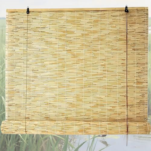 Bamboo Blind Blackout Blinds Roller Retro Reed Curtains Shade with Lifter Sunshade Privacy Wide Kitchen Roman Roller for Window/Door/Patio Balcony Outdoor Indoor Various Sizes
