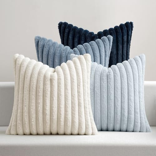 MIULEE Plüsch Kissenbezug 50x50 Kuschelkissen Flauschig Serie Blu Scuro | Kuschel Kissen Kissenbezüge Fell Sofakissen Dekokissen 4er Set Kissenhülle Kunstpelz Weich Waschbar Deko für Couch