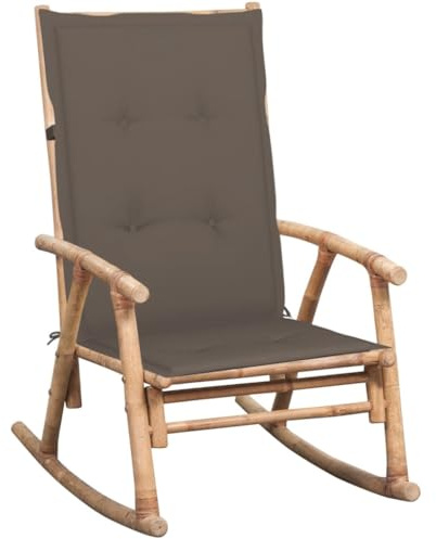 Holamys Schaukelstuhl mit Kissen, Bambus Natur, 66x86x105 cm, Wasserabweisende Auflage Taupe, für Garten, Balkon und Terrasse, bequemer Outdoor Sessel