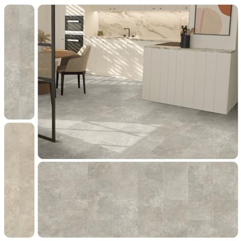 PVC Vinyl Bodenbelag Vinylboden Meterware, 4m 5m breit, Variante Fliesenoptik hell grau beige, 250x400cm