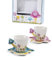 set 2 tazze da tè tisana con fiori e 2 piattini forma funghetto in porcellana con scatola regalo bomboniera