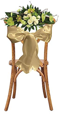 WedDecor Gold Satin Sash Ribbon Fuller Bow for Bridal Wedding Birthday Engagement Reception Party Banquet Event Dining Chair Decoration -7 x 108 (18 x 274cm) - 100pcs