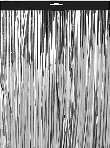 Lametta Vorhang - 300 x 100 cm Fransen aus Folie Tür Tisch Wand Fenster Deko Hochzeit Party Geburtstag Glänzend Dekoration Basteln Hochzeitsdeko Girlande Babyparty groß XL Partydeko ( Silber )