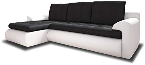Ecksofa Santi II mit schmutzabweisender Stoff - Couchgarnitur mit Schlaffunktion und Bettkasten, Couch, Polsterecke, Schlafsofa (Weiß + Graphit (Madryt 120 + Trinity 15), Ecksofa Links)