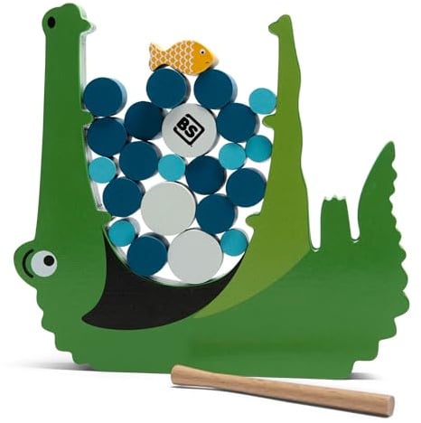 BS Toys Krokodil - Geschicklichkeitsspiel - Spiel fördert die Hand-Augen-Koordination - Holzspielzeug für Kinder und Erwachsene - Fröhliches Balancespiel - Ab 3 Jahren geeignet - Grün