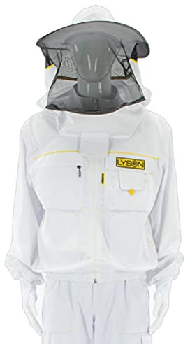 LYSON Imkerjacke Imkerbluse mit abnehmbarem Hut/Imkerjacke mit Handstulpen mit Daumenloch Imkerbluse belüftet Professionelle Imkerbekleidung Imkerjacke mit Reißverschluss PREMIUM(XXXXL, Weiß)
