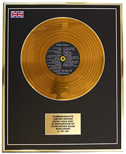 Willie Nelson – Legende: The Best of Willie Nelson Metall-Schallplatten-Display, goldfarben, Gedenkausgabe