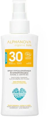 ALPHANOVA Spray solaire SPF30 Naturel et Bio - Format voyage - bagage cabine - 90g - Sans parfum