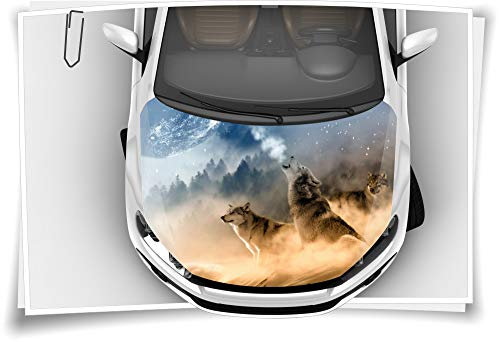 Medianlux Motorhaube Auto-Aufkleber Wölfe Wald Mond Nebel Wildnis Steinschlag-Schutz-Folie Airbrush Tuning Car-Wrapping Luftkanalfolie Digitaldruck Folierung