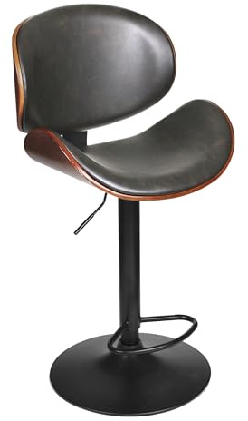 HOME DECO FACTORY Hoher Barstuhl Retro Holz und Eisen Verstellbar | Holz und Eisen, hoher Retro-Barstuhl, höhenverstellbar, gepolsterte Sitzfläche, Küche oder Bar, bequem, Schwarz