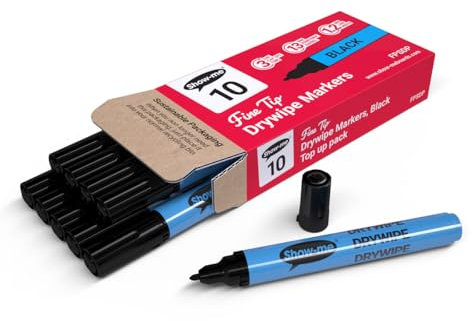 Show-me Drywipe Marker Fine Tip Black [Pack of 10]