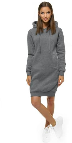 OZONEE Damen Hoodie Kapuzenpullover Lang Sweatjacke Sweatkleid Winterkleid Herbstkleid Kleid Sweatshirt Sweatshirtkleid Kapuzenjacke Kapuzenpulli Kapuze Langarm Sport JS/YS10005/5 DUNKELGRAU XL