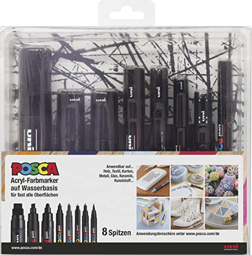 POSCA 186804 - POSCA Marker Spitzenset, schwarz, 8er Set mit allen Spitzenvarianten
