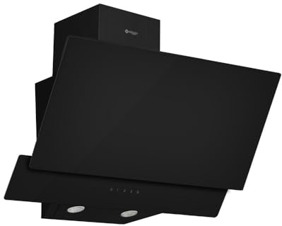 Wiggo Dunstabzugshaube 60cm kopffrei I Abluft Umluft Dunstabzug 300m³/h - LED Touch-Display 3 Stufen I Schräghaube inkl. Fettfilter & 2x Kohlefilter I Abzugshaube mit 2 teiliger Glasfront schwarz