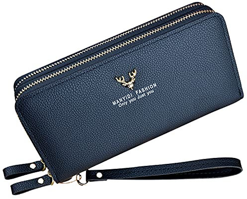 Yixuan Geldbörse Damen Gross mit Doppeltem Reißverschluss PU Leder Geldbörse Damen Viele Fächer Geldbörse mit Handyfach für Frauen Große Kapazität mit Mehreren Kartensteckplätzen