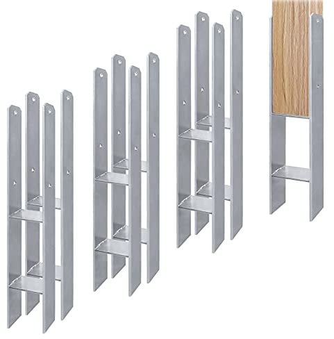 Aufun 6 Stück H-Pfostenträger in Ausführung 91mm H-anker H-Form Stahlträger- 600 mm Länge, Materialstärke 5mm (6 Stück 91mm)