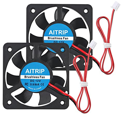 AITRIP 2 Stück 50mm Lüfter 5010 Kühlung Ventilator 50mm Gehäuselüfter 50 x 10mm DC 12V Bürstenlos Kühlung Lüfter 4500 U/min für 3D-Drucker, geräuscharm und hohe Drehzahl