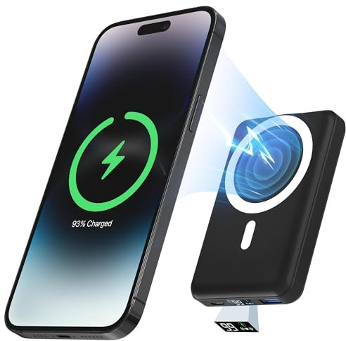 Podoru for Magsafe powerbank 10000mAh,Magnetische Power Bank mit Typ-C Kabel LED Display PD 22.5W Schnellladen Mini Mag-Safe AkkuPack für iPhone 16/15/14/13/12/Mini/Pro/Pro Max (Schwarz)