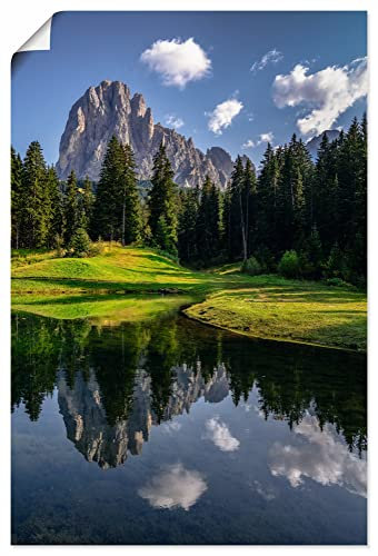 ARTLAND Wanddeko Poster & Kunstdrucke Wandposter 40x60 cm Hochformat Landschaft Berge Alpen Dolomiten Wald See Spiegel Südtirol U3LU