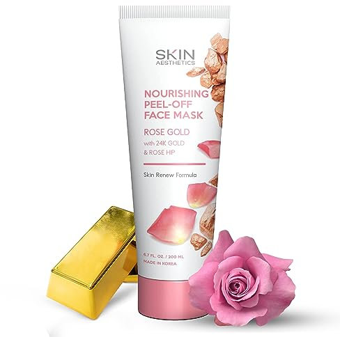Skin Aesthetics Rose Gold Peel Off Face Mask - Unclogs Pores & Removes Excess Oil, Dirt & Blackheads, Skin Tghtening Peel Off Mask - Cruelty Free Korean Skin Care For All Skin Types - 6.7 Fl. oz.