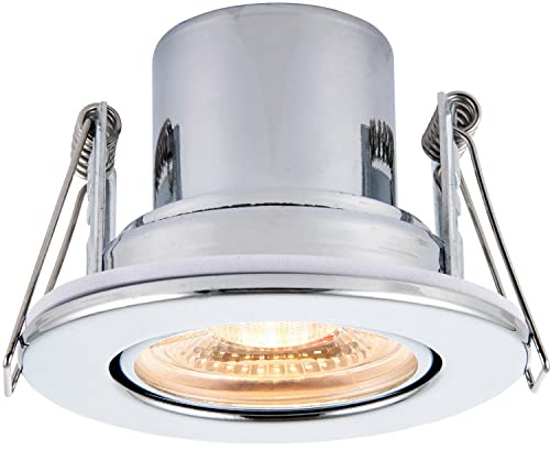 Loops Recessed Tiltable Ceiling Downlight - Dimmable 8.5W Warm White LED Module - Chrome Plate & Clear Acrylic - Integrated Control Gear - Fire Rated to 30, 60 & 90 Minutes