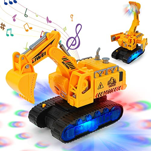 Kizeefun® Bagger Spielzeug, Ferngesteuerter Fahrend 2-in-1, Elektrischer Baggerroboter mit Musik und Licht, Automatisches Deformationstechnikfahrzeug für Jungen und Mädchen