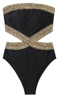Milumia Women's Stitch Detail Strapless One Piece Swimsuit Cut Out Bandeau Bathing Suit Black Medium