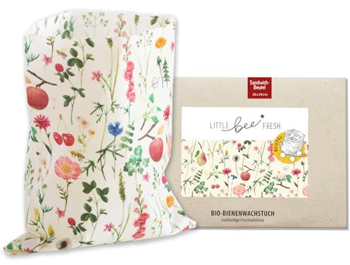 little bee fresh Bio-Bienenwachstuch Sandwichbeutel aus Deutschland - hält Lebensmittel natürlich, schön & plastikfrei frisch! Handgemacht aus Bio-Rohstoffen (Streuobstwiese)