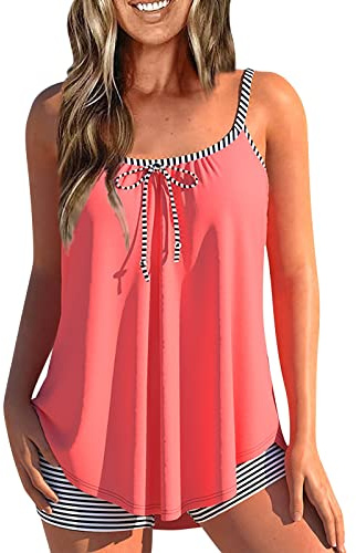 Maillot de Bain Femme 2 Pieces Amincissant Taille Haute Grande Taille Vintage Ventre Plat Ete Maillot de Bain Femme Pas Cher Marque Sport Plage Tankini Vetement Red L