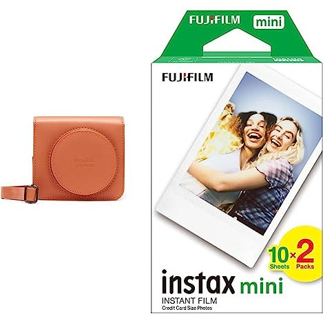 instax SQ1 - Funda para cámara de Fotos, Color Naranja & Fujifilm Mini Brillo Película Fotográfica Instantánea (2 x 10 Hojas), Blanco