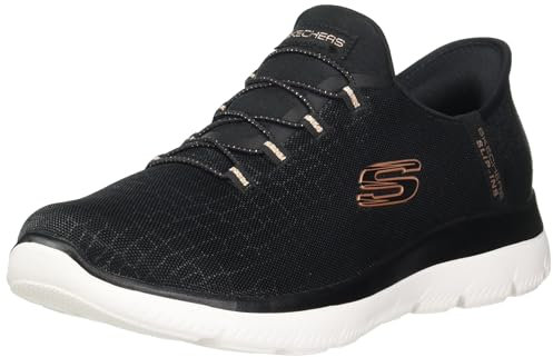 Skechers Femme Hands Free Slip-ins Summits Classy Night Basket, Noir/Or Rose, 40 EU