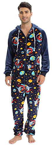 Weich Pyjama Schlafanzug mit Kapuze Kapuze Reißverschluss Homewear Jumpsuit Herren Winter Warm Overall Teddy Fleece Einteiler Onesie Trainingsanzug Ganzkörperanzug Reißverschluss Ganzkörperanzug Kus