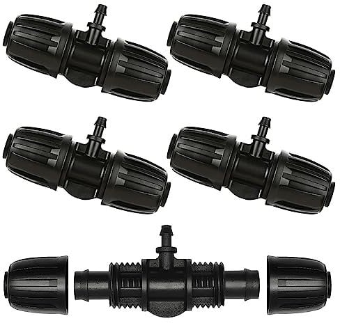 5 Pcs Barbed Tee Irrigation Tube Black Garden Connector 16mm to 4/7 Barbed Tee 1/2 inch Tubing for PE Hose Garden Irrigation Atomizer Irrigation