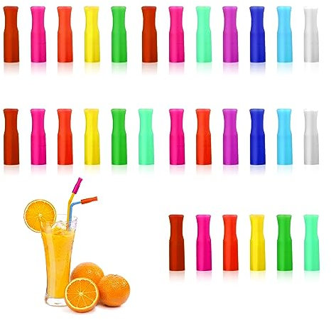 Lot de 30 embouts de paille réutilisables en silicone de qualité alimentaire multicolores de qualité alimentaire pour pailles en métal de 6 mm de large (diamètre intérieur de 6 mm)