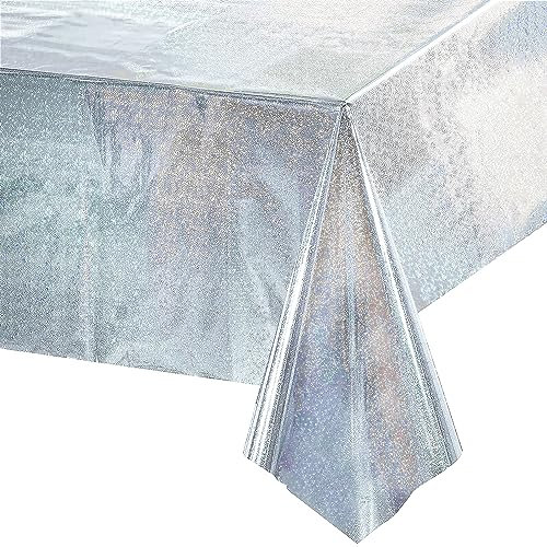 Party Tischdecke Silber Glitzer - Abschluss Wasserabweisend Einweg Rechteck Tischdecke Deko für Abi 2025 Silvester Silberhochzeit Eurovision Song Disco Party Geburtstag Tischdecke Dekorationen