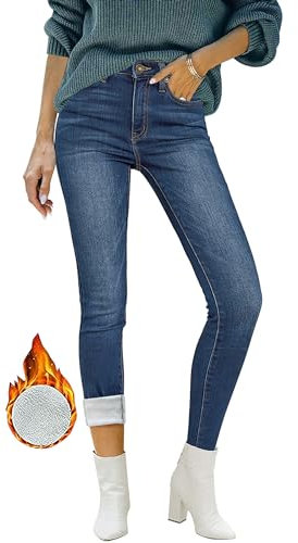 Roskiky Skinny Jeans da donna a vita alta, termici, da donna, invernali, imbottiti, leggings da donna elasticizzati, Blu classico, XL