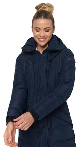 MARIKOO Damen Winterjacke lange Stepp Winter Jacke warm gesteppt B948 [B948-Ayum-Navy-Gr.XL]